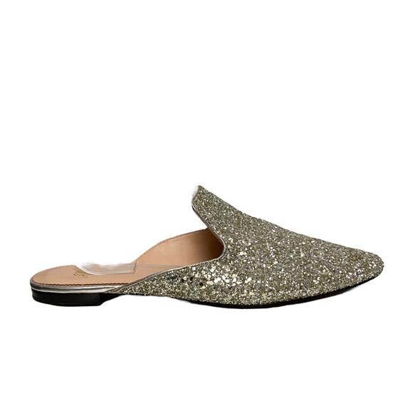 PERFECT FOR THE HOLIDAYS!! NO HEEL!! J Crew Glitter Slide Silver Flats 9.5 - Picture 5 of 11